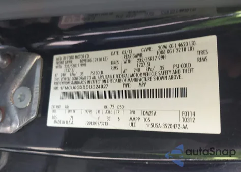 2013 Ford Escape Se z USA, uszkodzony, nr VIN 1FMCU0GXXDUD24927